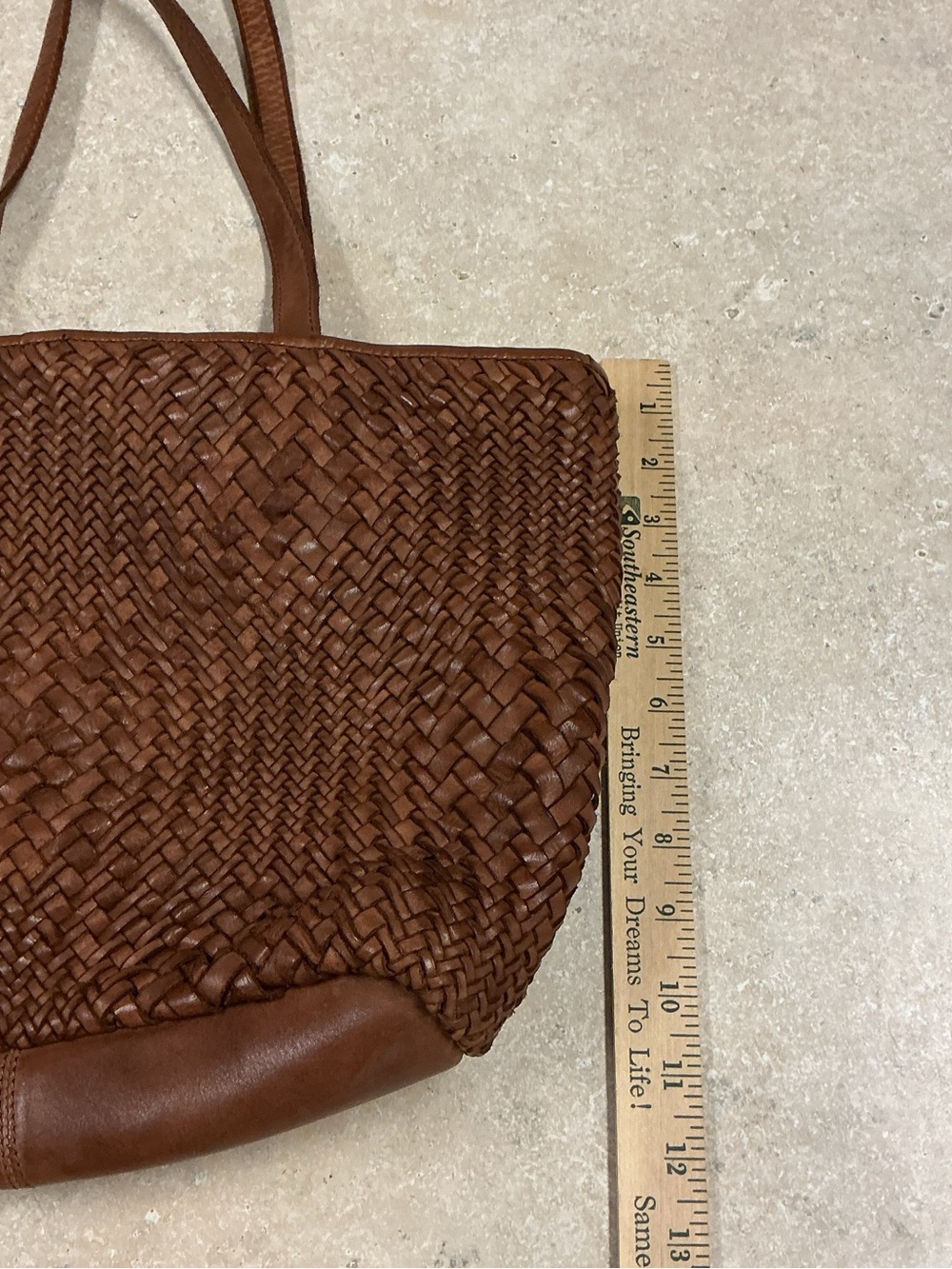 Vintage FOSSIL Cognac Woven Leather Tote Bag - Boho Y2K Basketweave Shoulder Bag - Picture 12 of 12
